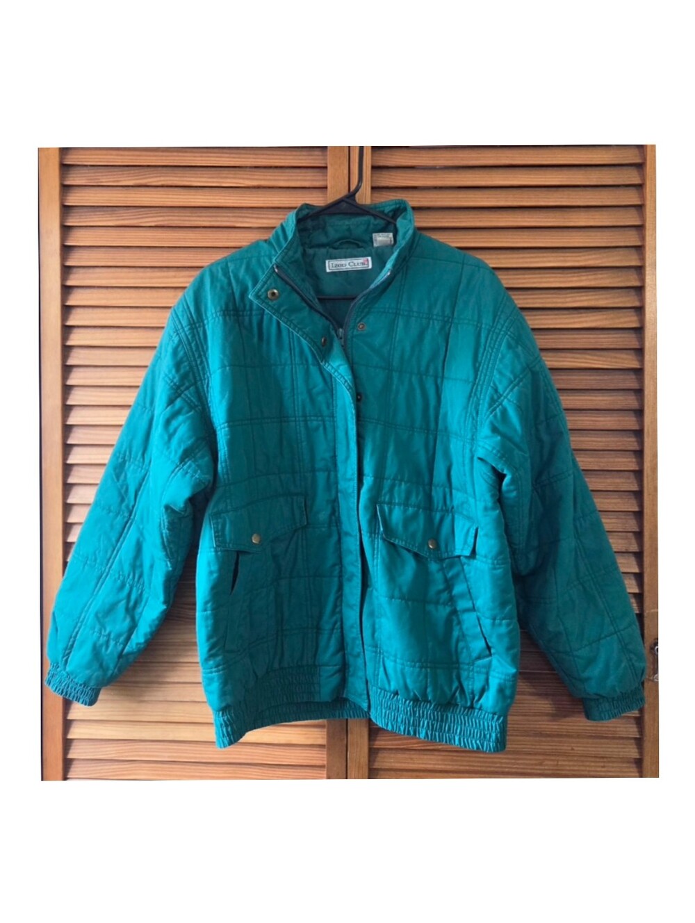 Vintage 90s IZOD Club Quilted Bomber Jacket Teal Green Womens M Retro